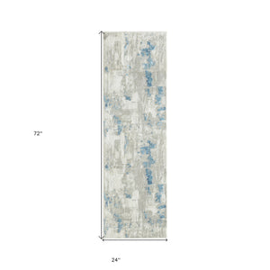 Homeroots 2' X 6' Ivory Gray And Blue Abstract Stain Resistant Area Rug  Polyester 483031
