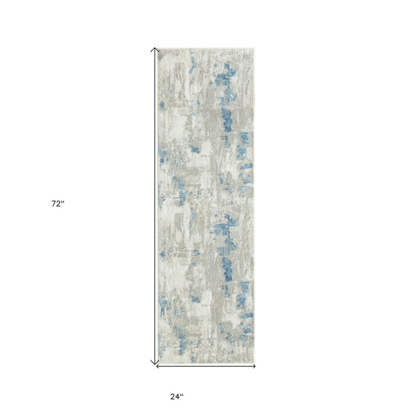 Homeroots 2' X 6' Ivory Gray And Blue Abstract Stain Resistant Area Rug  Polyester 483031