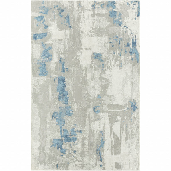 Homeroots 5' X 8' Ivory Gray And Blue Abstract Power Loom Stain Resistant Area Rug  Polyester 483033