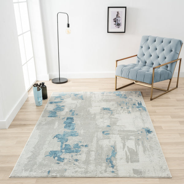 Homeroots 5' X 8' Ivory Gray And Blue Abstract Power Loom Stain Resistant Area Rug  Polyester 483033