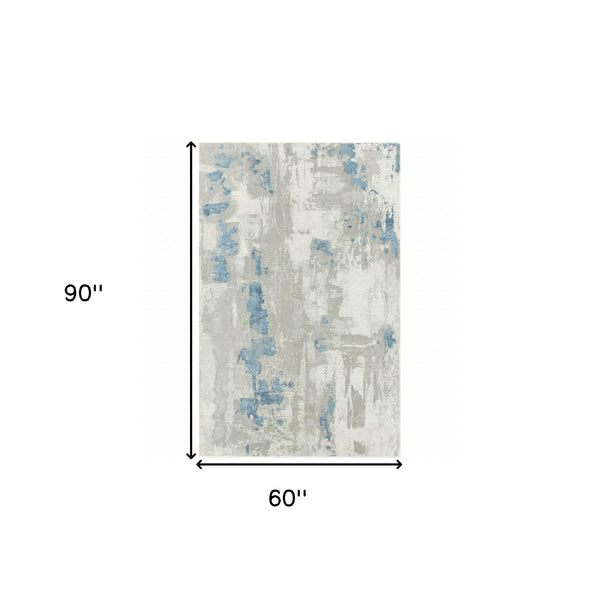 Homeroots 5' X 8' Ivory Gray And Blue Abstract Power Loom Stain Resistant Area Rug  Polyester 483033