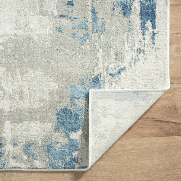 Homeroots 8' X 10' Ivory Gray And Blue Abstract Power Loom Stain Resistant Area Rug  Polyester 483034
