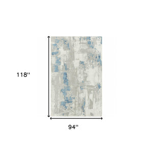 Homeroots 8' X 10' Ivory Gray And Blue Abstract Power Loom Stain Resistant Area Rug  Polyester 483034