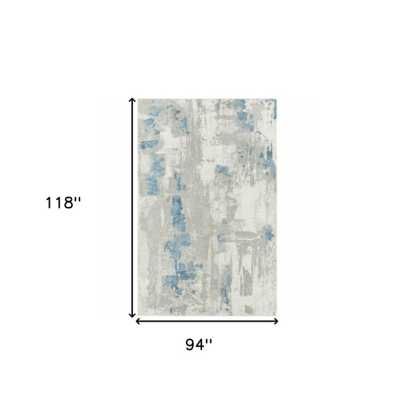 Homeroots 8' X 10' Ivory Gray And Blue Abstract Power Loom Stain Resistant Area Rug  Polyester 483034