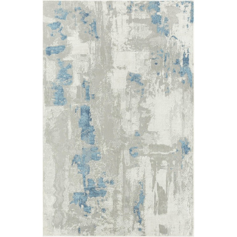 HomeRoots Abstract Power Loomed Stain Resistant Low Pile Area Rug for Living Room in Ivory Gray Blue 9' x 12' 483035