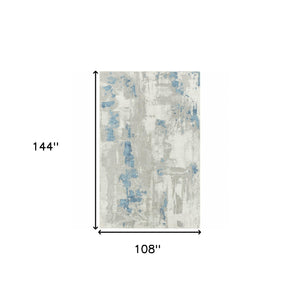 Homeroots 9' X 12' Ivory Gray And Blue Abstract Power Loom Stain Resistant Area Rug  Polyester 483035
