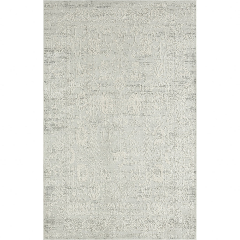 Homeroots 9' X 12' Ivory And Gray Floral Power Loom Distressed Stain Resistant Area Rug  Polyester 483041