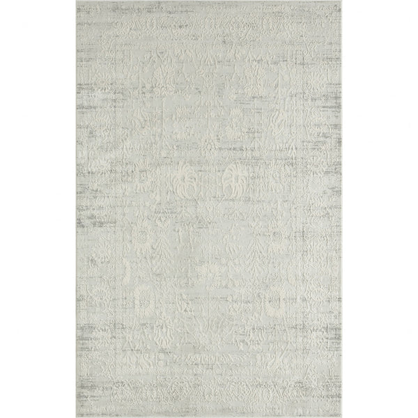 Homeroots 9' X 12' Ivory And Gray Floral Power Loom Distressed Stain Resistant Area Rug  Polyester 483041