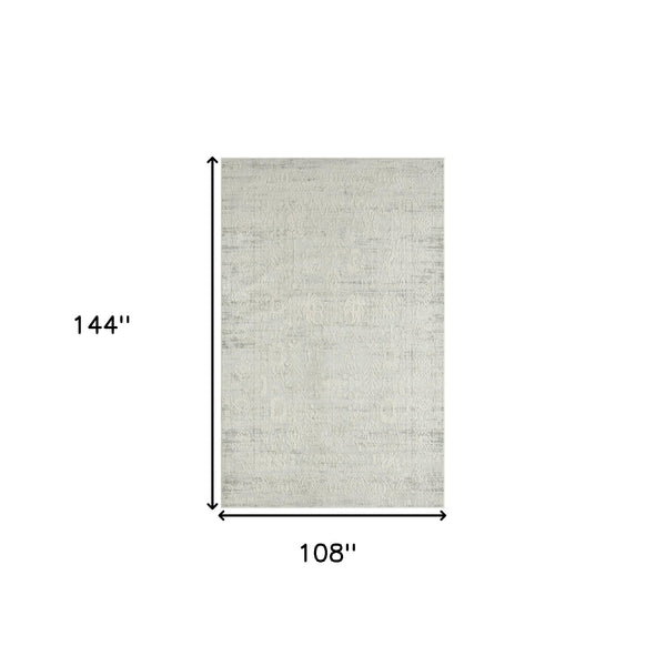 Homeroots 9' X 12' Ivory And Gray Floral Power Loom Distressed Stain Resistant Area Rug  Polyester 483041