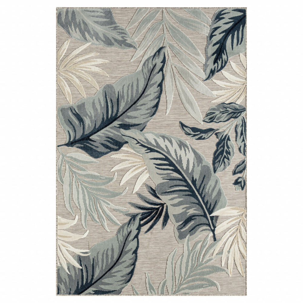 Homeroots 5' X 7' Blue And Gray Floral Stain Resistant Indoor Outdoor Area Rug  Polypropylene 483048
