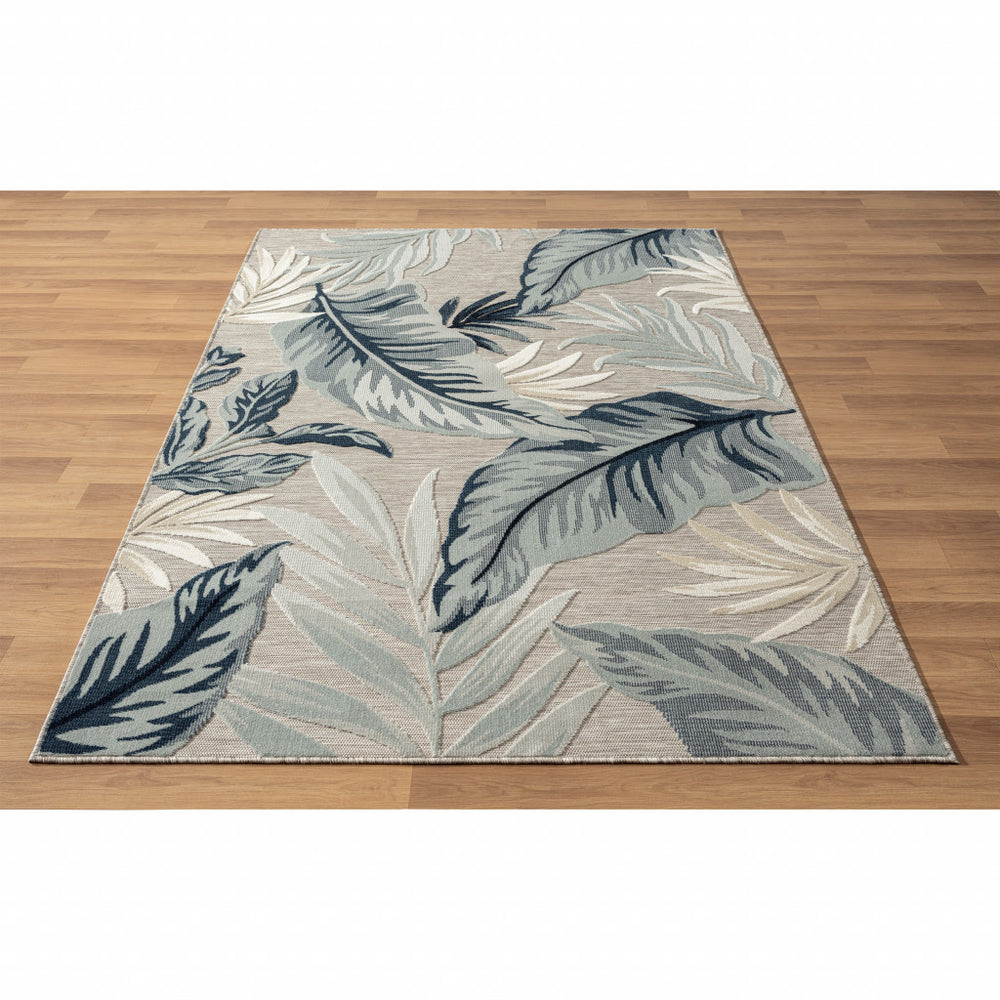 Homeroots 5' X 7' Blue And Gray Floral Stain Resistant Indoor Outdoor Area Rug  Polypropylene 483048