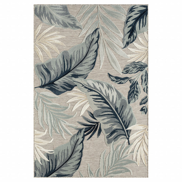 Homeroots 8' X 10' Blue And Gray Floral Stain Resistant Indoor Outdoor Area Rug  Polypropylene 483049