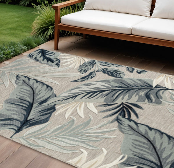 HomeRoots 8' X 10' Blue and Gray Indoor/Outdoor Area Rug - Durable, Stylish, Floral Design for Any Space 483049