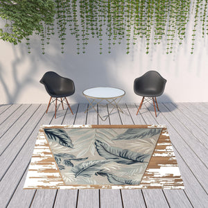 Homeroots 8' X 10' Blue And Gray Floral Stain Resistant Indoor Outdoor Area Rug  Polypropylene 483049