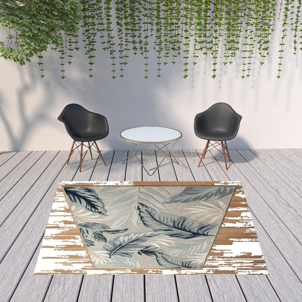 Homeroots 8' X 10' Blue And Gray Floral Stain Resistant Indoor Outdoor Area Rug  Polypropylene 483049