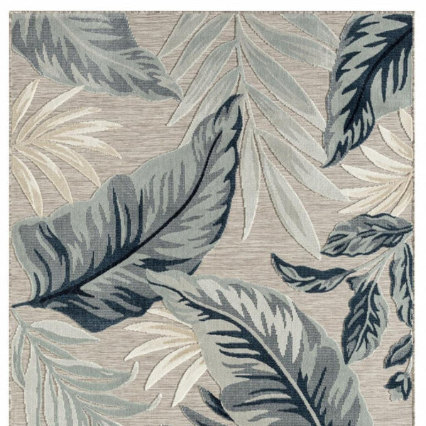 HomeRoots 8' X 10' Blue and Gray Indoor/Outdoor Area Rug - Durable, Stylish, Floral Design for Any Space 483049