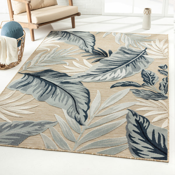 Homeroots 8' X 10' Blue And Gray Floral Stain Resistant Indoor Outdoor Area Rug  Polypropylene 483049