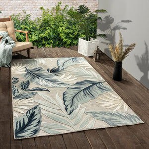 Homeroots 8' X 10' Blue And Gray Floral Stain Resistant Indoor Outdoor Area Rug  Polypropylene 483049