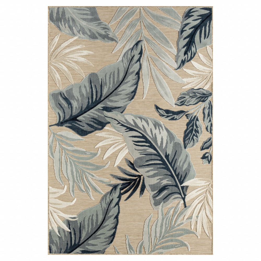 Homeroots 5' X 7' Blue And Beige Floral Stain Resistant Indoor Outdoor Area Rug  Polypropylene 483050