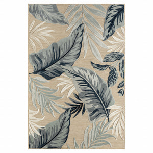 Homeroots 5' X 7' Blue And Beige Floral Stain Resistant Indoor Outdoor Area Rug  Polypropylene 483050