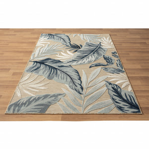 Homeroots 5' X 7' Blue And Beige Floral Stain Resistant Indoor Outdoor Area Rug  Polypropylene 483050