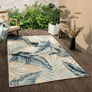 Homeroots 5' X 7' Blue And Beige Floral Stain Resistant Indoor Outdoor Area Rug  Polypropylene 483050