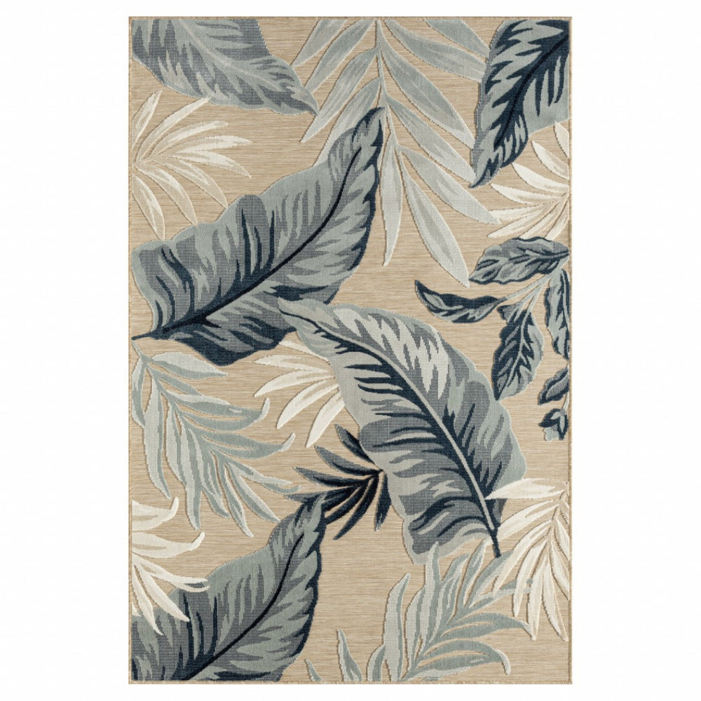 HomeRoots 8' X 10' Blue and Beige Area Rug – Durable Indoor/Outdoor Design with Floral Motif for Any Space 483051