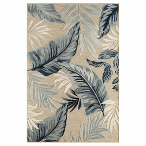 HomeRoots 8' X 10' Blue and Beige Area Rug – Durable Indoor/Outdoor Design with Floral Motif for Any Space 483051