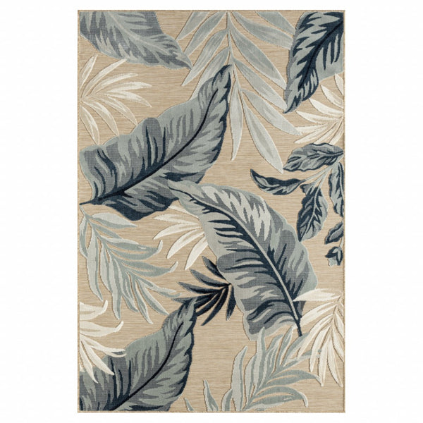 HomeRoots 8' X 10' Blue and Beige Area Rug – Durable Indoor/Outdoor Design with Floral Motif for Any Space 483051