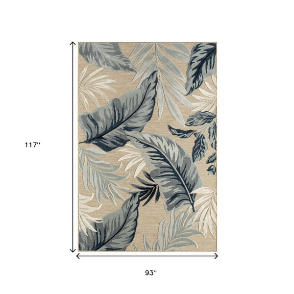 HomeRoots 8' X 10' Blue and Beige Area Rug – Durable Indoor/Outdoor Design with Floral Motif for Any Space 483051