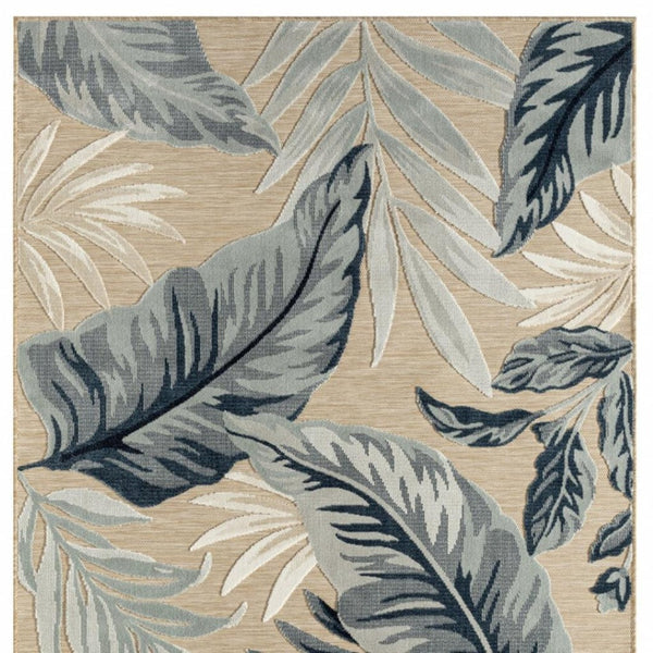 HomeRoots 8' X 10' Blue and Beige Area Rug – Durable Indoor/Outdoor Design with Floral Motif for Any Space 483051