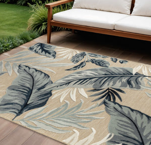 HomeRoots 8' X 10' Blue and Beige Area Rug – Durable Indoor/Outdoor Design with Floral Motif for Any Space 483051