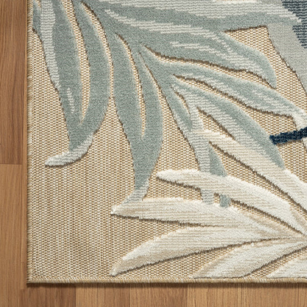 HomeRoots 8' X 10' Blue and Beige Area Rug – Durable Indoor/Outdoor Design with Floral Motif for Any Space 483051