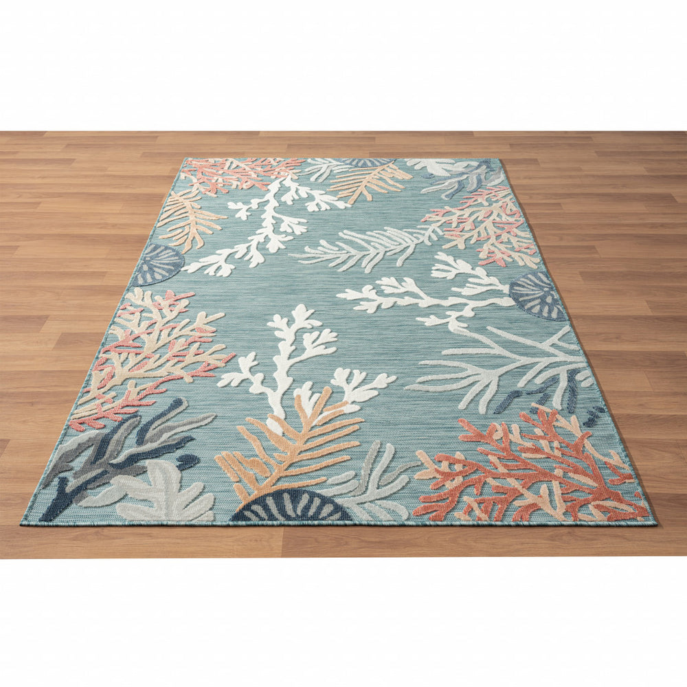 Homeroots 5' X 7' Blue And White Abstract Stain Resistant Indoor Outdoor Area Rug  Polypropylene 483052
