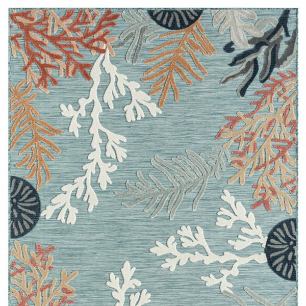HomeRoots 8' X 10' Blue and White Abstract Indoor/Outdoor Rug - Durable, Fade Resistant, Easy Care for Modern Spaces 483053