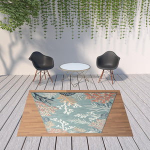 Homeroots 8' X 10' Blue And White Abstract Stain Resistant Indoor Outdoor Area Rug  Polypropylene 483053