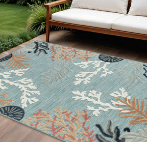 HomeRoots 8' X 10' Blue and White Abstract Indoor/Outdoor Rug - Durable, Fade Resistant, Easy Care for Modern Spaces 483053
