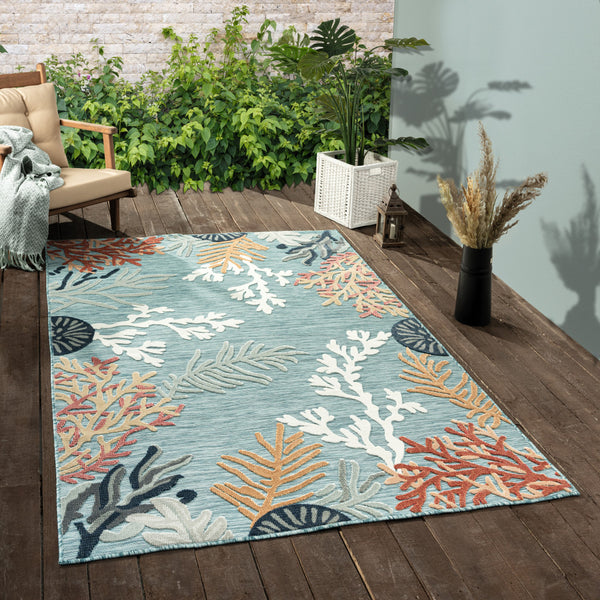 Homeroots 8' X 10' Blue And White Abstract Stain Resistant Indoor Outdoor Area Rug  Polypropylene 483053