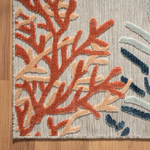 Homeroots 5' X 7' Grey Beige Orange Blue And White Coastal Coral Indoor Outdoor Area Rug  Polypropylene 483054