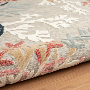 Homeroots 5' X 7' Grey Beige Orange Blue And White Coastal Coral Indoor Outdoor Area Rug  Polypropylene 483054