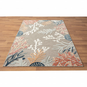 Homeroots 5' X 7' Grey Beige Orange Blue And White Coastal Coral Indoor Outdoor Area Rug  Polypropylene 483054