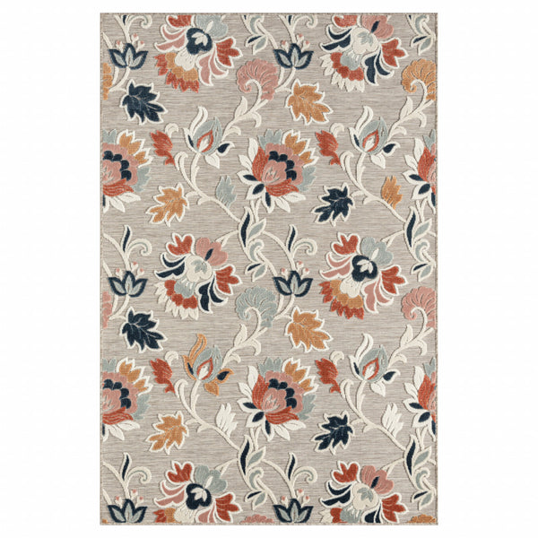 Homeroots 5' X 7' Blue And Gray Floral Stain Resistant Indoor Outdoor Area Rug  Polypropylene 483056
