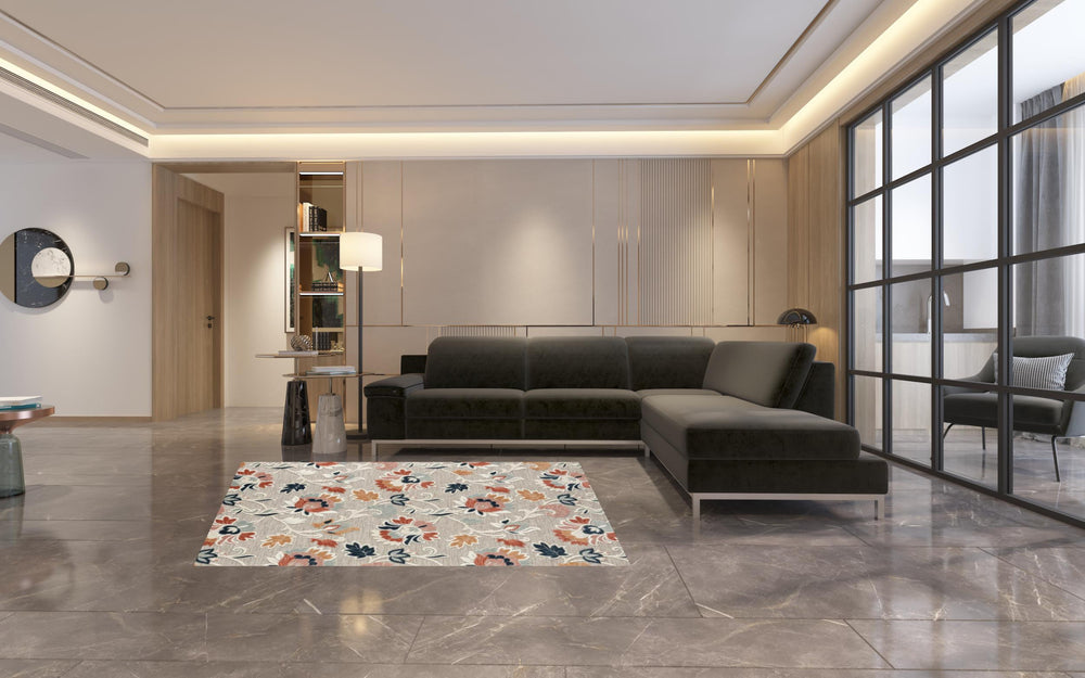 Homeroots 5' X 7' Blue And Gray Floral Stain Resistant Indoor Outdoor Area Rug  Polypropylene 483056