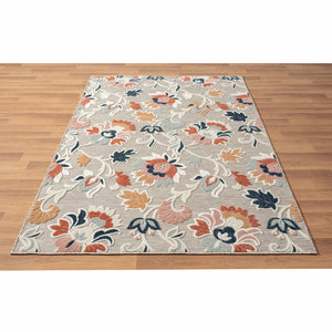 Homeroots 5' X 7' Blue And Gray Floral Stain Resistant Indoor Outdoor Area Rug  Polypropylene 483056