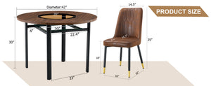 English Elm Table and Chair Set 42 Inch Round Wood Grain Top with Glass Inlay Modern Dining W1151S04491