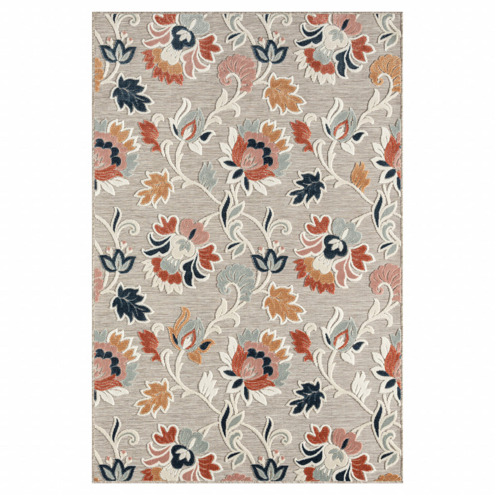 Homeroots 8' X 10' Blue And Gray Floral Stain Resistant Indoor Outdoor Area Rug  Polypropylene 483057