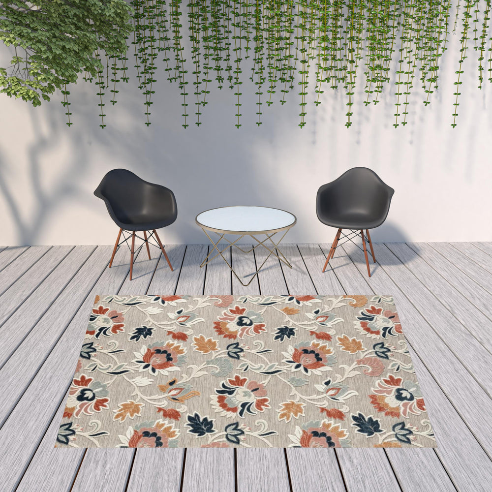Homeroots 8' X 10' Blue And Gray Floral Stain Resistant Indoor Outdoor Area Rug  Polypropylene 483057