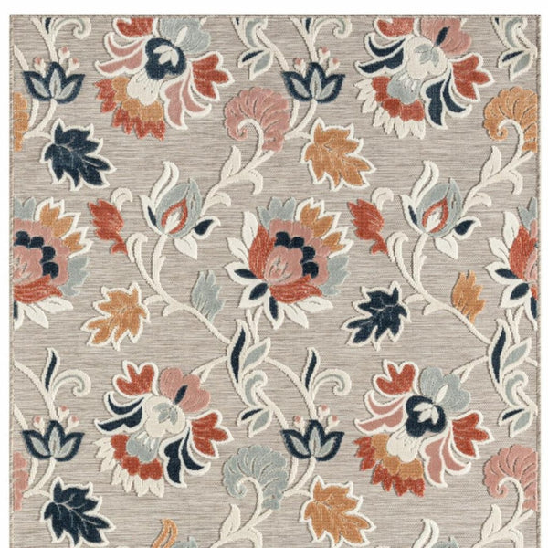 HomeRoots 8' X 10' Blue and Gray Floral Area Rug - Durable, Fade-Resistant for Indoor/Outdoor Use, Easy Care! 483057