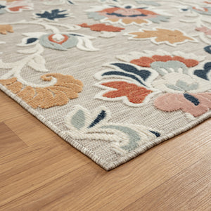 Homeroots 8' X 10' Blue And Gray Floral Stain Resistant Indoor Outdoor Area Rug  Polypropylene 483057