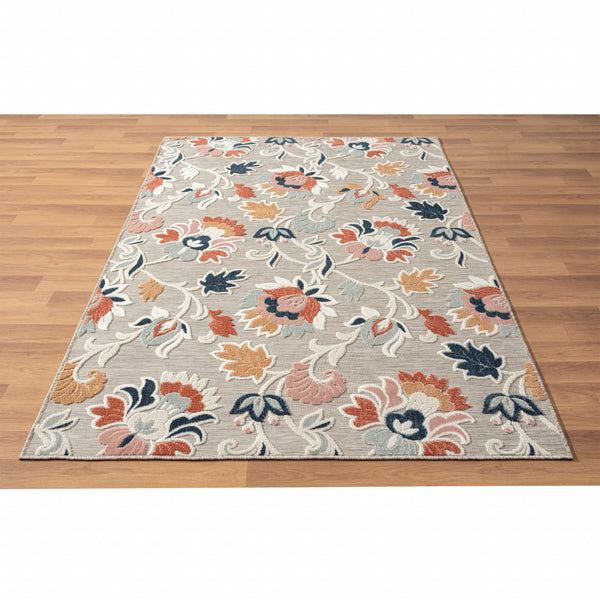 Homeroots 8' X 10' Blue And Gray Floral Stain Resistant Indoor Outdoor Area Rug  Polypropylene 483057